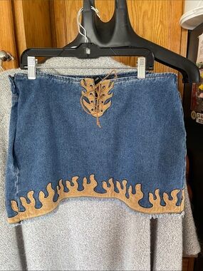 Cider Denim Western Flames Mini Skirt Large